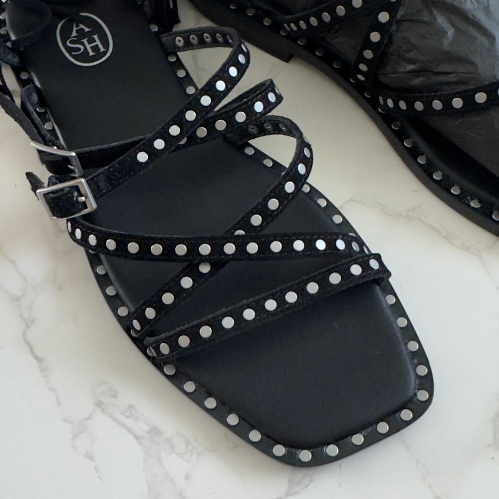 ⭕️ Ash Moon Black Studded Sandals with Edgy Design Suede 39 9 - Picture 4 of 7